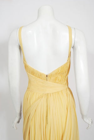 1954 Jean Dessès Haute Couture Attributed Pleated Yellow Silk-Chiffon Draped Gown