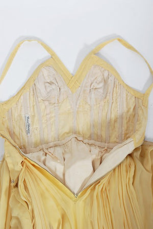 1954 Jean Dessès Haute Couture Attributed Pleated Yellow Silk-Chiffon Draped Gown