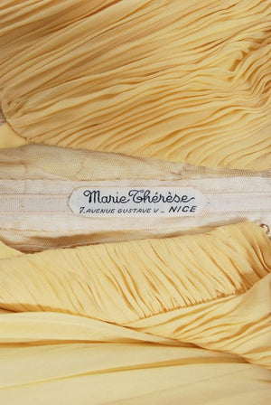 1954 Jean Dessès Haute Couture Attributed Pleated Yellow Silk-Chiffon Draped Gown