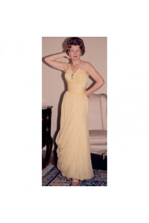 1954 Jean Dessès Haute Couture Attributed Pleated Yellow Silk-Chiffon Draped Gown