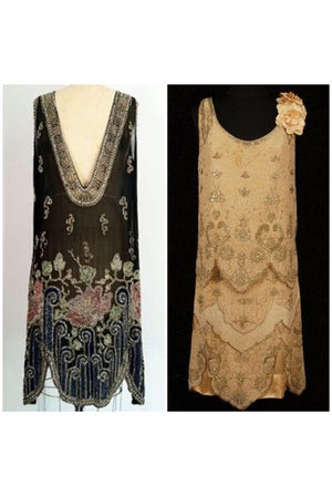 1920's Jean Patou Haute Couture Attributed Beaded Floral Silk Deco Dress