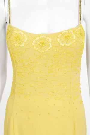 1998 Versace Couture Beaded Yellow Silk Chiffon Hourglass Gown & Wrap
