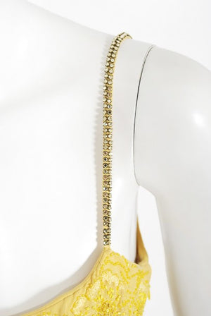 1998 Versace Couture Beaded Yellow Silk Chiffon Hourglass Gown & Wrap