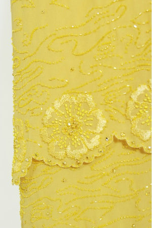 1998 Versace Couture Beaded Yellow Silk Chiffon Hourglass Gown & Wrap