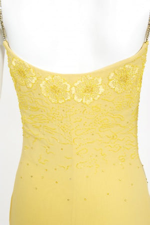 1998 Versace Couture Beaded Yellow Silk Chiffon Hourglass Gown & Wrap