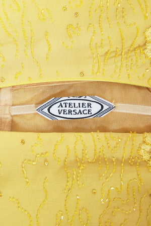 1998 Versace Couture Beaded Yellow Silk Chiffon Hourglass Gown & Wrap
