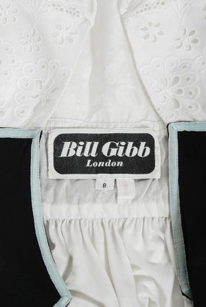 1970's Bill Gibb White Eyelet Cotton & Jersey Low Plunge Maxi Wrap Dress