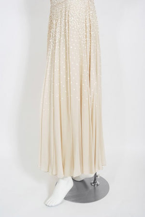 1940's Harry Cooper of Hollywood Ivory Sequin Chiffon Halter Gown