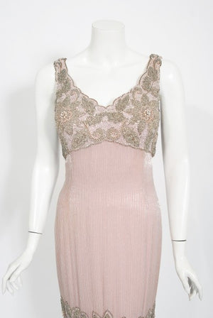 1965 Helen Rose Couture Fully-Beaded Blush Pink Silk Hourglass Dress