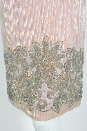 1965 Helen Rose Couture Fully-Beaded Blush Pink Silk Hourglass Dress