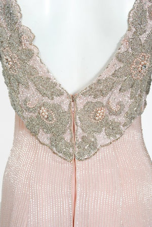 1965 Helen Rose Couture Fully-Beaded Blush Pink Silk Hourglass Dress