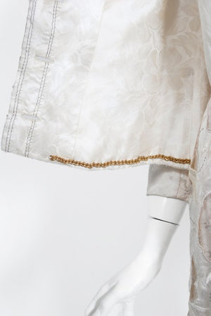 1980's Chanel Haute Couture Ivory Lesage Embroidered Silk Belted Gown & Jacket