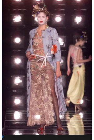 2001 Christian Dior by John Galliano Gold Lace & Pink Silk Bias-Cut Gown