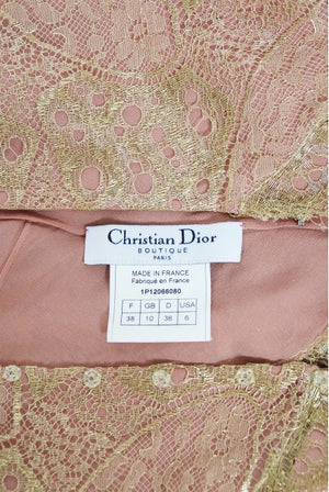 2001 Christian Dior by John Galliano Gold Lace & Pink Silk Bias-Cut Gown