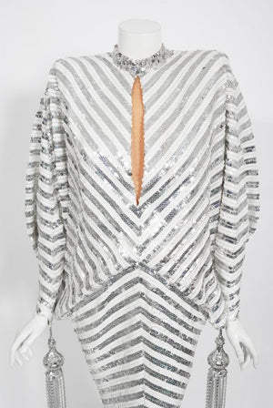 1975 Ret Turner Couture for Diana Ross 'Disco Ball' Silver Sequin Gown