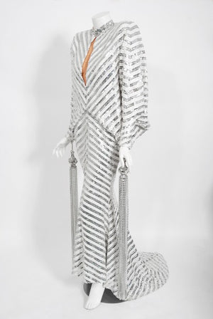 1975 Ret Turner Couture for Diana Ross 'Disco Ball' Silver Sequin Gown