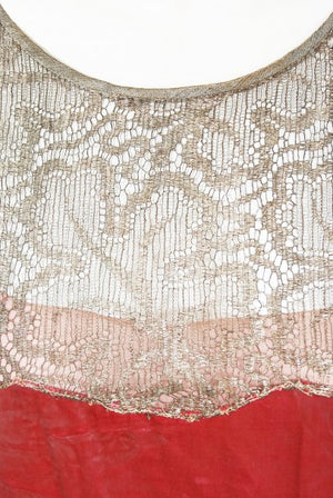 1920's Bedell Couture Magenta Velvet Metallic-Gold Lace Flapper Dress