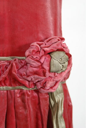 1920's Bedell Couture Magenta Velvet Metallic-Gold Lace Flapper Dress