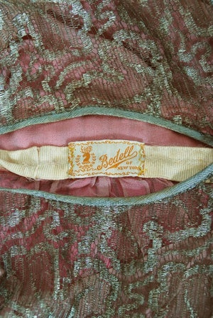 1920's Bedell Couture Magenta Velvet Metallic-Gold Lace Flapper Dress