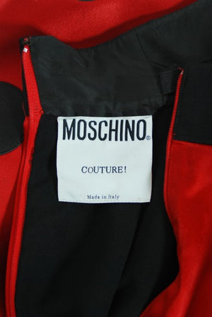 1995 Moschino Couture 'Ladybug' Novelty Black & Red Silk Halter Dress