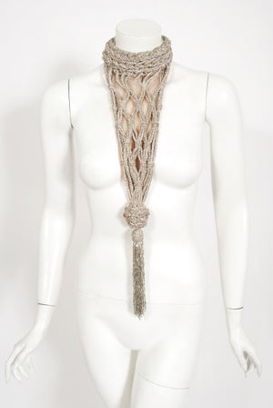 1970 Galanos Couture Documented Metallic Silk Pleated Gown w/ Necklace