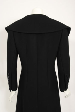 1968 Norman Norell Black Wool Over-Sized Collar Double Breasted Mod Coat