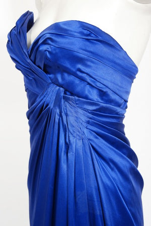 1999 Thierry Mugler Couture Sapphire Blue Silk Corset Strapless Gown