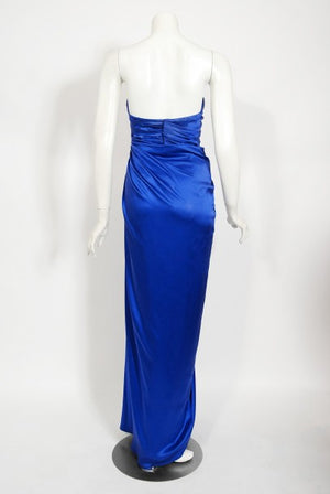 1999 Thierry Mugler Couture Sapphire Blue Silk Corset Strapless Gown