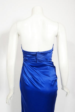 1999 Thierry Mugler Couture Sapphire Blue Silk Corset Strapless Gown