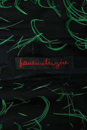 1970 Pauline Trigere Documented Green Feather Silk Strapless Gown & Wrap