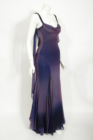 2004 Versace Couture Worn by Actress Melanie Griffith Ombré Silk Gown