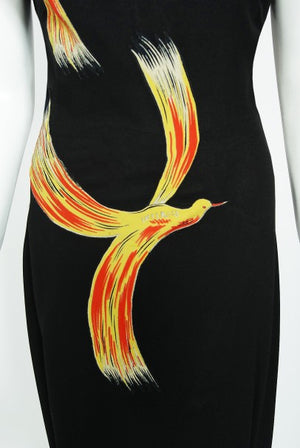 1946 Jourdelle of Hollywood Novelty Flying Firebirds Crepe Draped Gown