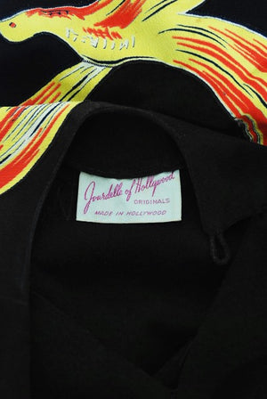 1946 Jourdelle of Hollywood Novelty Flying Firebirds Crepe Draped Gown