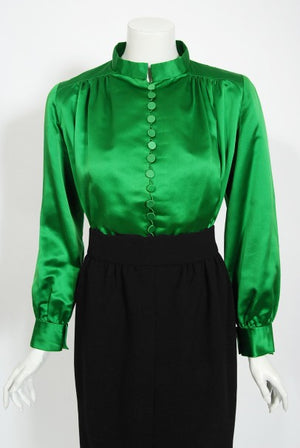 1968 Burke-Amey Couture Black Wool Green Silk Appliqué 3-Piece Ensemble