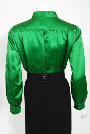 1968 Burke-Amey Couture Black Wool Green Silk Appliqué 3-Piece Ensemble