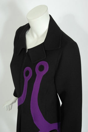 1968 Mila Schön Italian Couture Black Purple Wool Mod Target Coat Dress