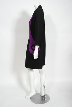 1968 Mila Schön Italian Couture Black Purple Wool Mod Target Coat Dress