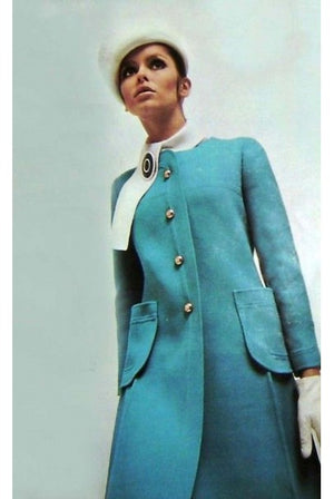 1968 Mila Schön Italian Couture Black Purple Wool Mod Target Coat Dress