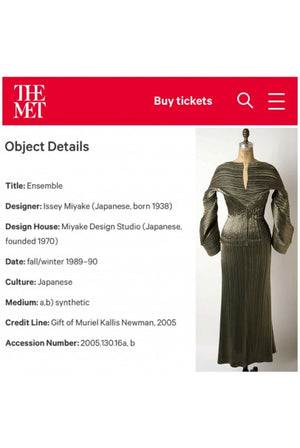 1989 Issey Miyake Metallic Gold Pleated Origami Tails Sculpted Dress Set