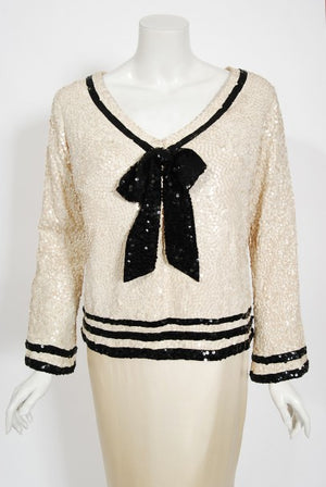 1963 Iconic Barbra Streisand Custom Couture Cream Black Sequin Silk Sailor Set