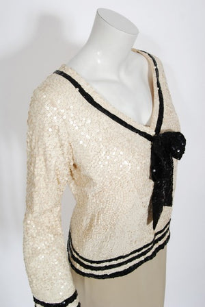 1963 Iconic Barbra Streisand Custom Couture Cream Black Sequin Silk Sailor Set
