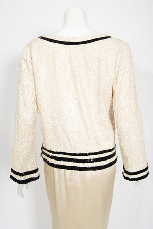 1963 Iconic Barbra Streisand Custom Couture Cream Black Sequin Silk Sailor Set