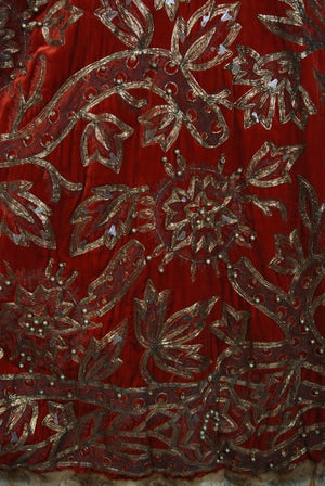 1920's Frederick Loeser & Co Metallic Embroidered Beaded Red Velvet Cape