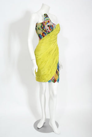 1990 Gianni Versace Couture Beaded Playing Cards Novelty Strapless Dress