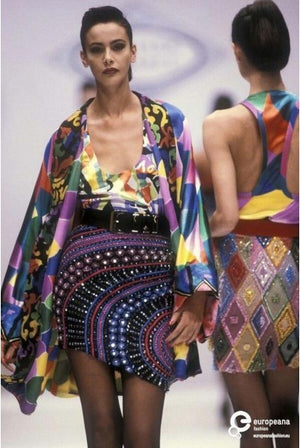 1990 Gianni Versace Couture Beaded Playing Cards Novelty Strapless Dress