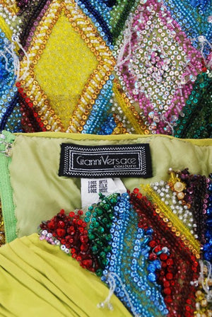 1990 Gianni Versace Couture Beaded Playing Cards Novelty Strapless Dress