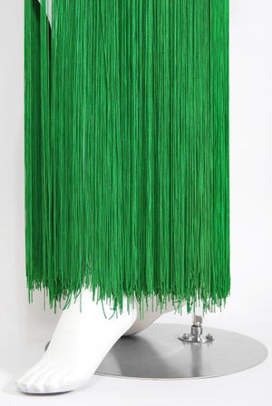 1990 Givenchy Haute Couture Green Silk Billow-Sleeve Plunge Fringed Gown