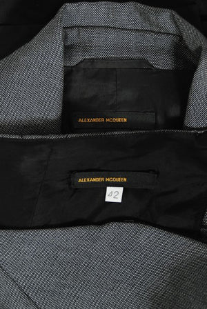1997 Alexander McQueen Sharkskin Wool Hourglass Gray Dress w/ Jacket