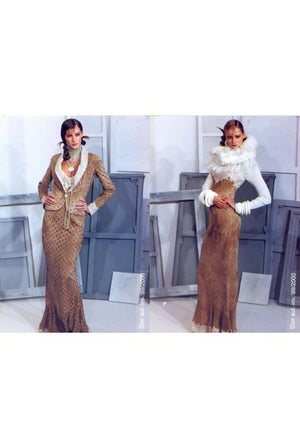 1999 Christian Dior by John Galliano Suede & Lace Bias-Cut Gown w/ Jacket