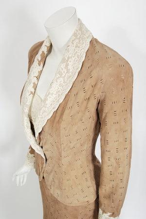 1999 Christian Dior by John Galliano Suede & Lace Bias-Cut Gown w/ Jacket